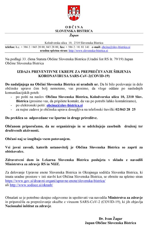 OBJAVA OBCINA koronavirus OBJAVA OBCINA koronavirus