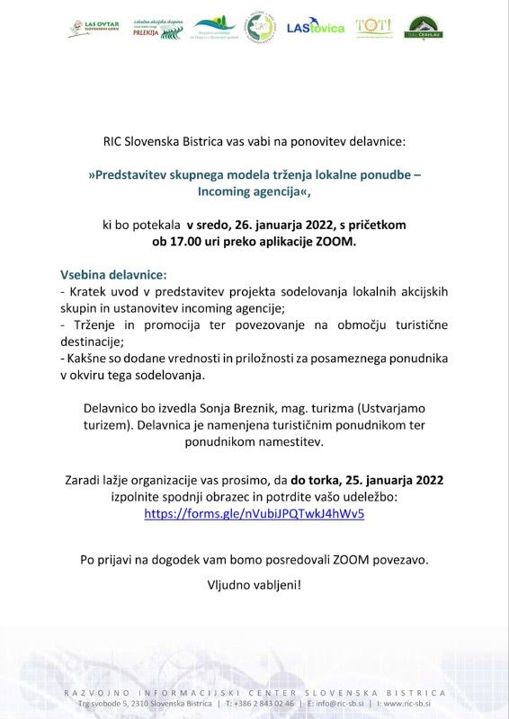 Predstavitev skupnega modela trzenja lokalne ponudbe - Incoming agencija ponovitev delavnice - 26 Predstavitev skupnega modela trzenja lokalne ponudbe - Incoming agencija ponovitev delavnice - 26
